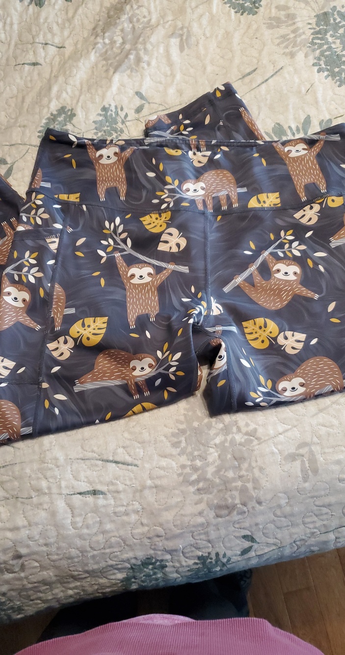 Cvg Sloth Print  Capris - Dark Gray with Brown & Yellow Accents